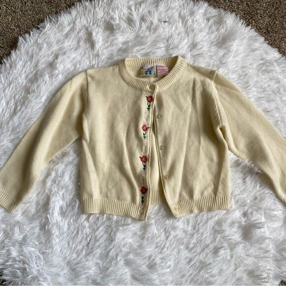 Butterfly Girls Sweater Vintage Button Front Rose Floral Embroidered Acrylic 4T - Picture 1 of 12